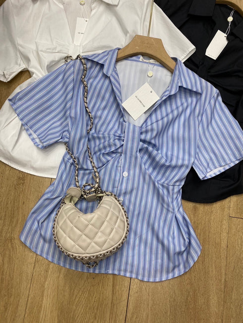 MATINEE V-Neck Collar Down Short Sleeves Shirts